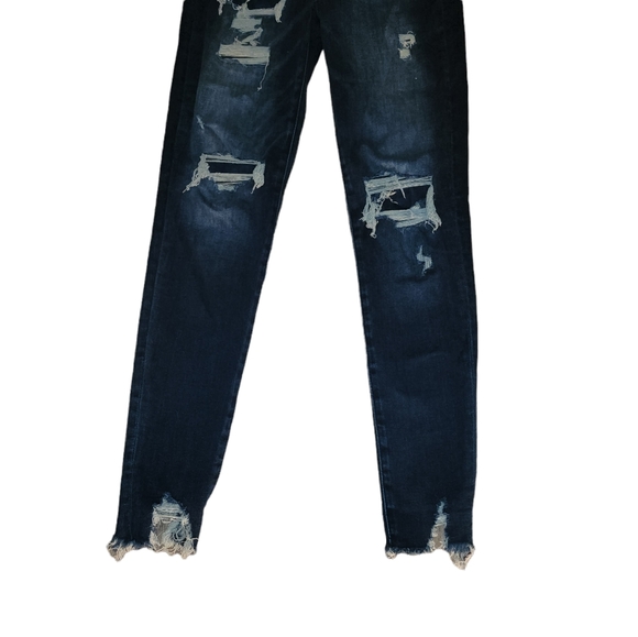 American Eagle Jeans Blue Curvy Highest Rise Jegging Distressed Dark Wash Size 0 - Picture 7 of 8